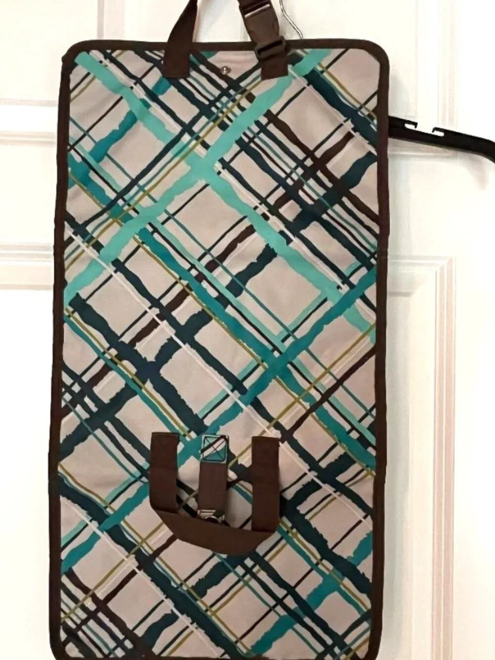 Thirty One Folding Travel Cosmetic Jewelry Hanging Bag Case Color Sea Plaid